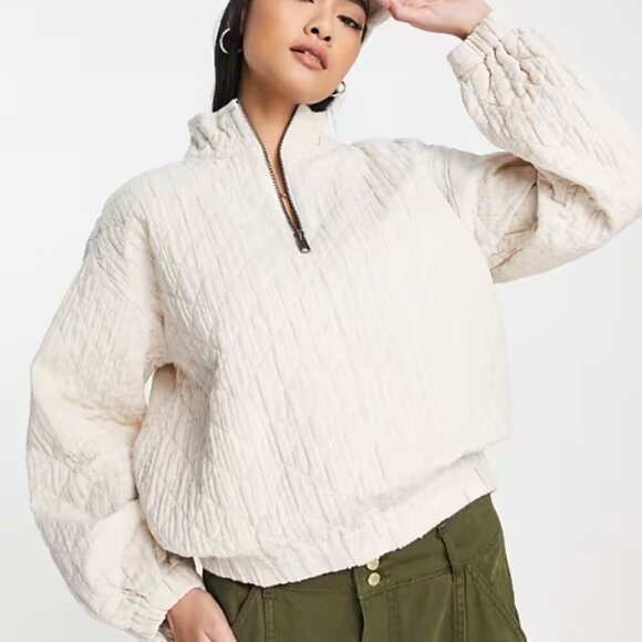 Madewell half zip sweater in oatmeal quilted oversized 100% cotton Size XSmall - Picture 1 of 11
